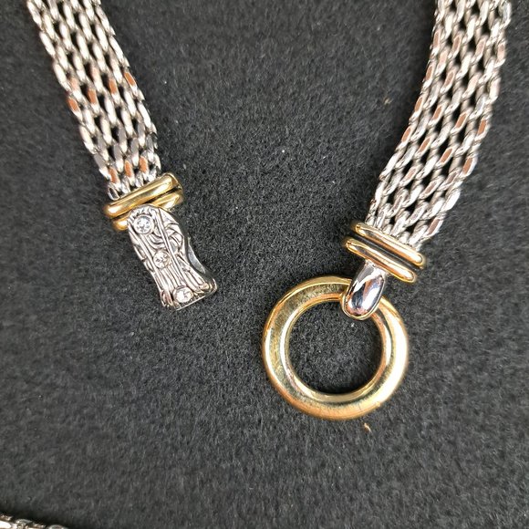 Mesh Chain Necklace & Bracelet Set with Donut Pendant Silver & Gold Tone - Picture 12 of 15